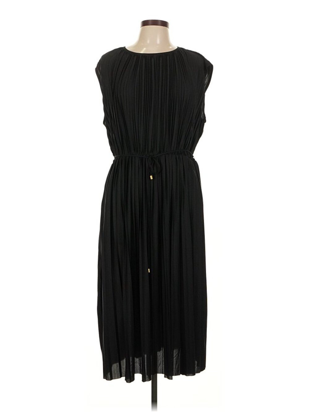H&M black pleated midi dress with waist tie, XS
